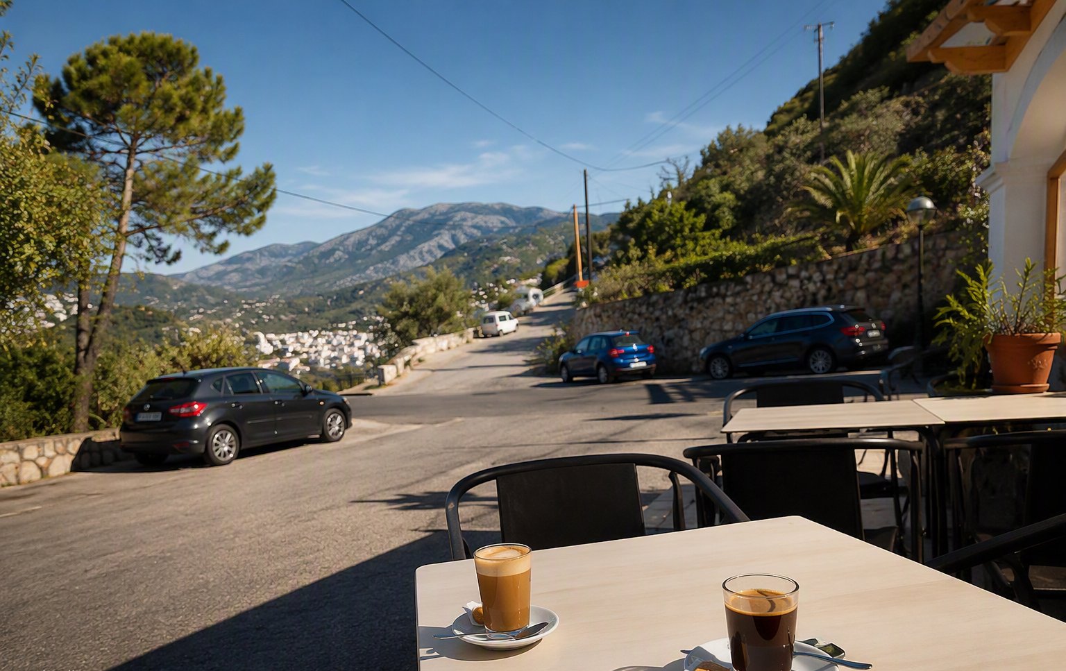 Coffee on the terrace of Venta de Palma with mountain views