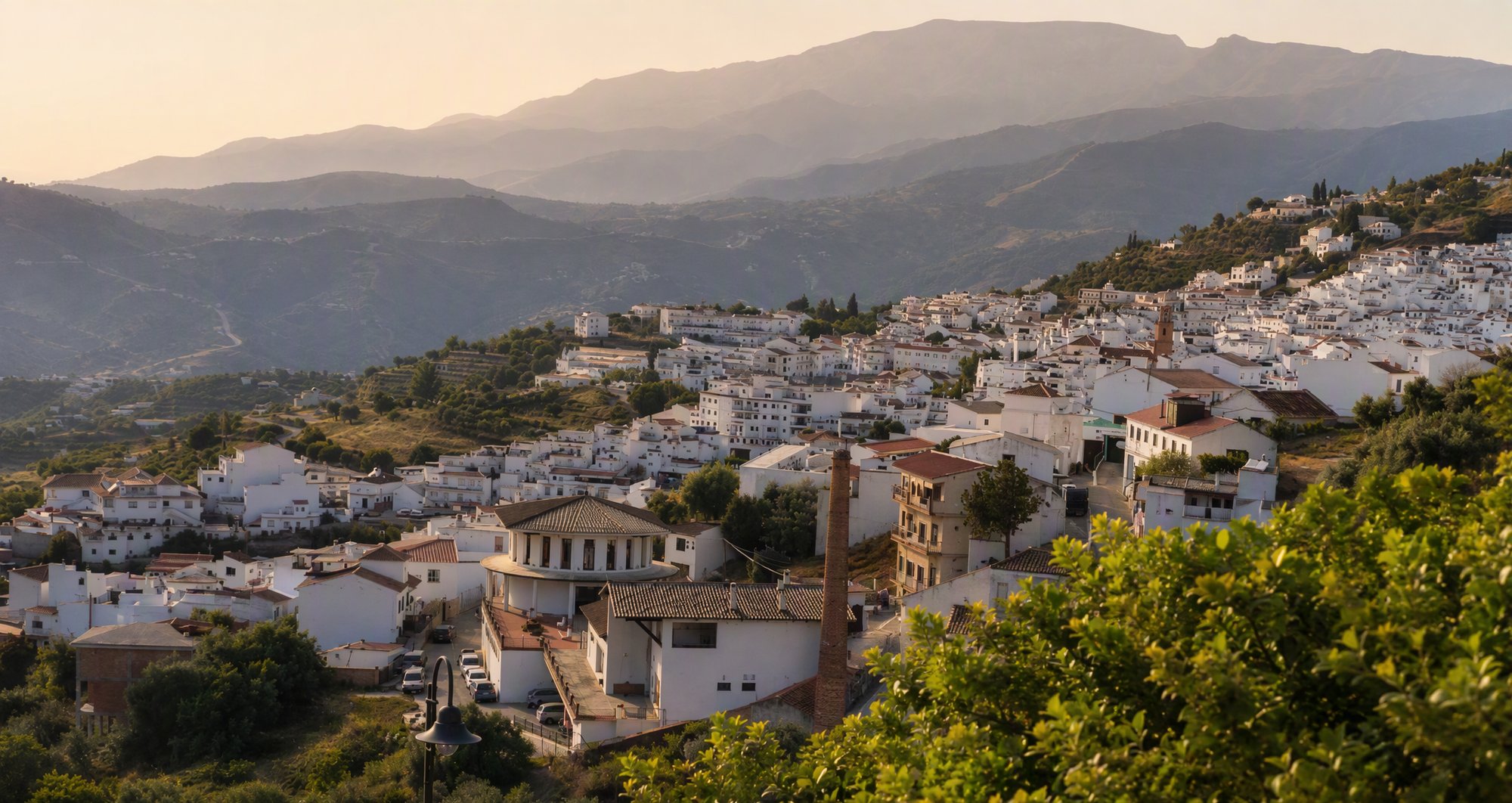 The white village of Cómpeta from the road